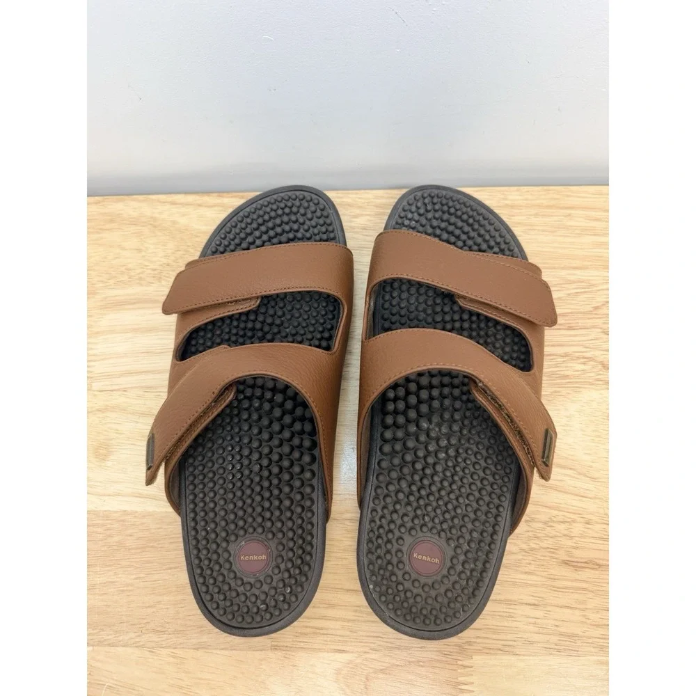 Kenkoh 2319 Women's 9 Massage Sandals Brown Leather Adjustable Slides EU 40 #36